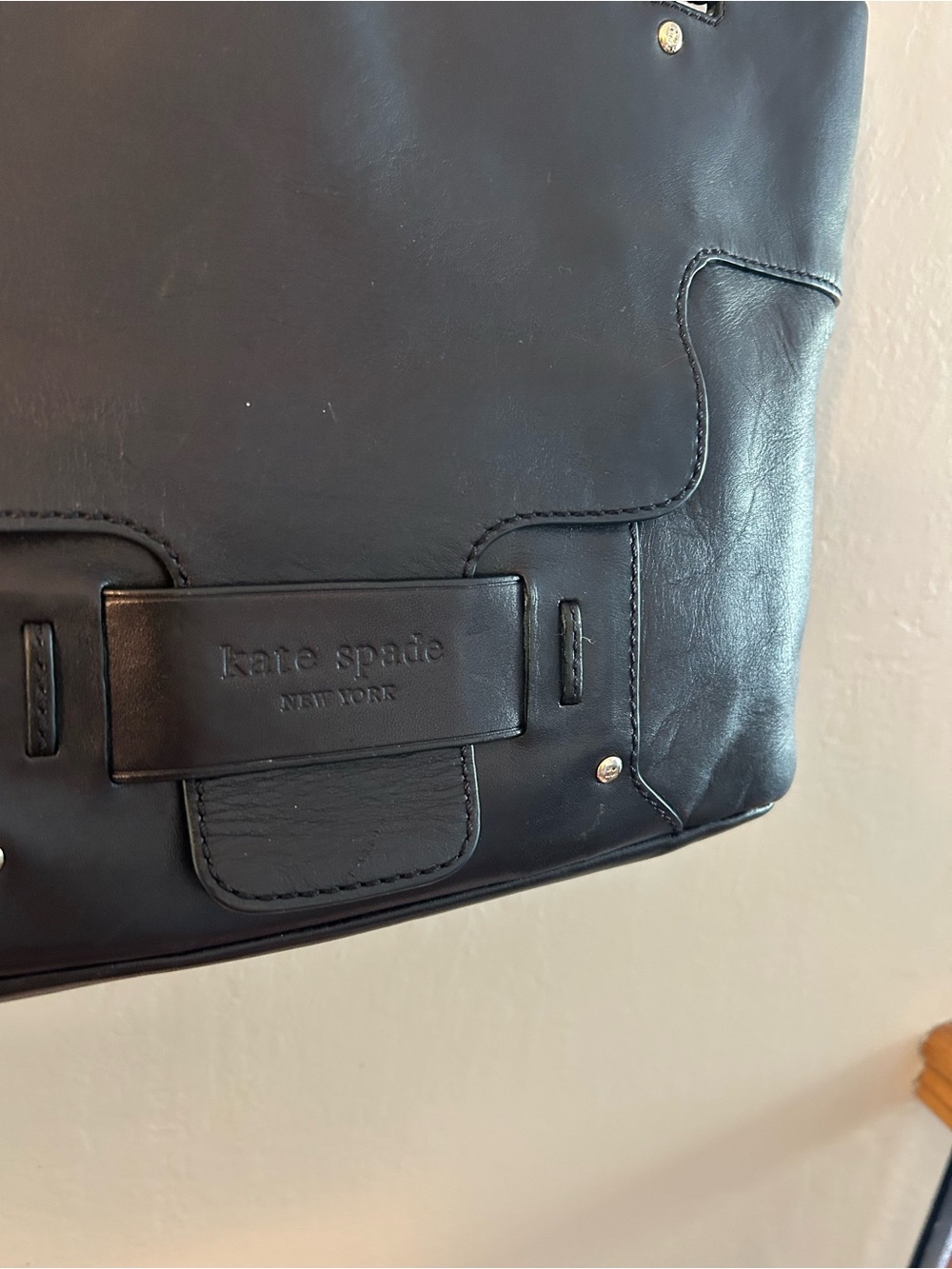 kate spade Black Leather Tote with Front Flap Detail
